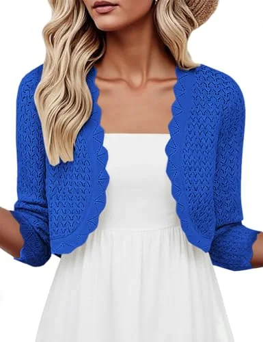 3/4-Sleeve Cropped Cardigan, Klein Blue