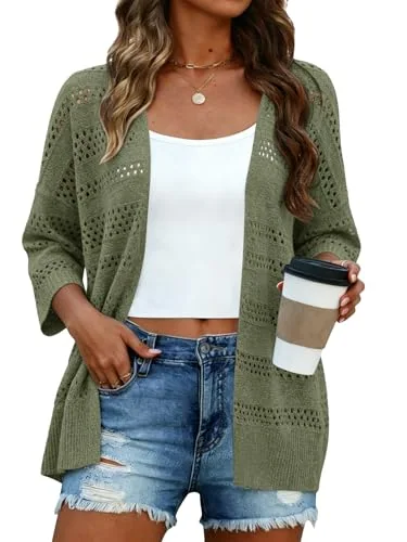 3/4-Sleeve Cardigan, Olive Green