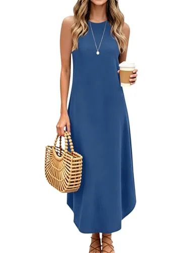 Sleeveless Halter Maxi Dress II, Blue