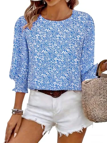 3/4-Sleeve Crew Neck Blouse II, Sky Blue