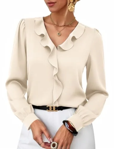Long-Sleeve V-Neck Top III, Apricot