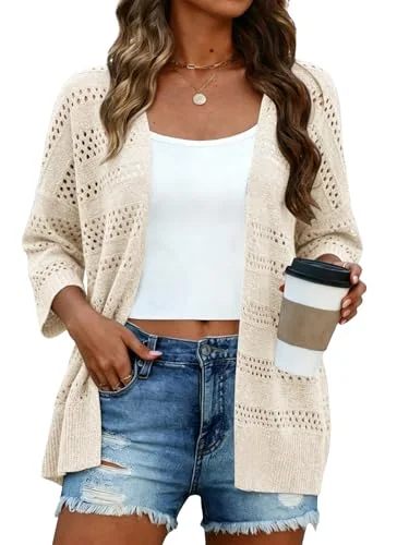 3/4-Sleeve Sweater, Cream