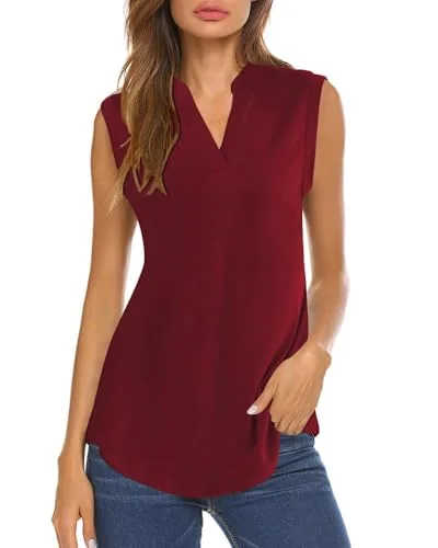 Sleeveless Henley Tank Top, Wine Red