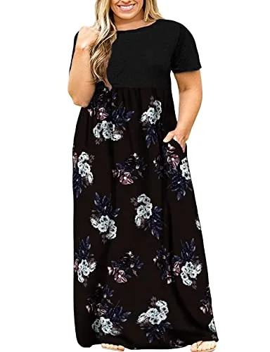 Round Neck Maxi Dress II, Patchwork Purple Floral