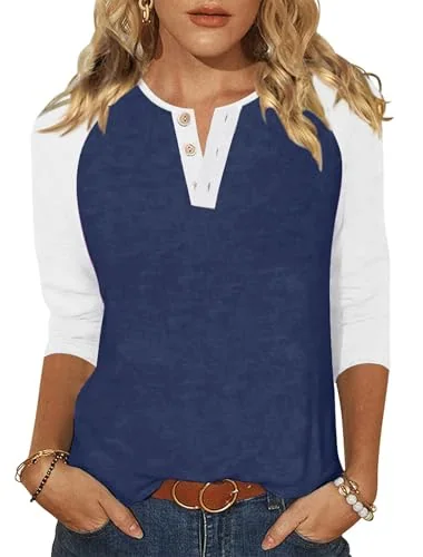 3/4-Sleeve Round Neck Baseball Tee, Navy White