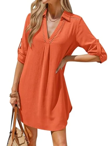 Collar Cover-Up Dress, Orange