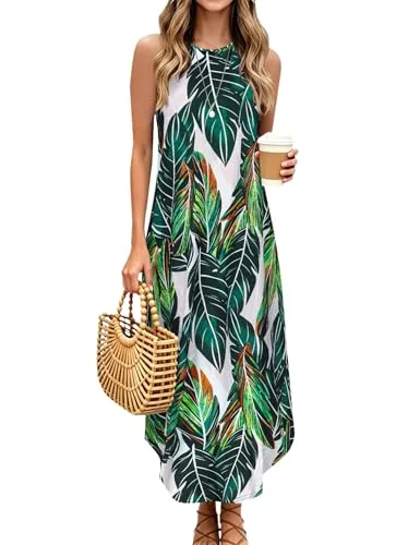 Halter Maxi Dress, Green Leaf