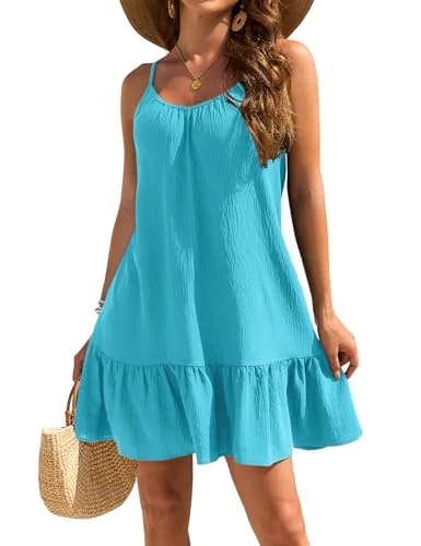 Round Neck Swim Cover-Up, Peacock Blue