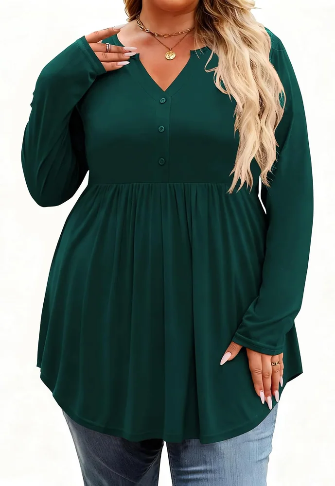 Long-Sleeve Henley Top, Green