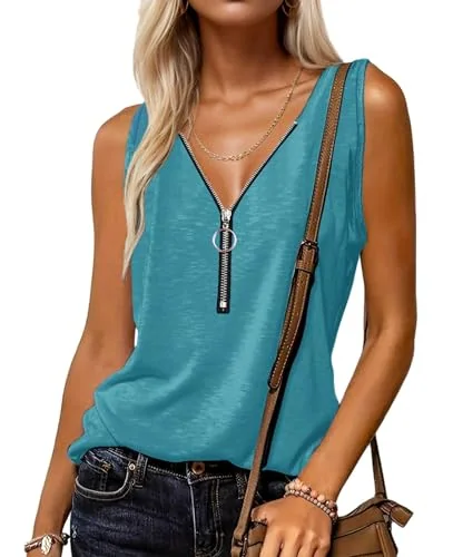 Sleeveless Tank Top, Blue Green