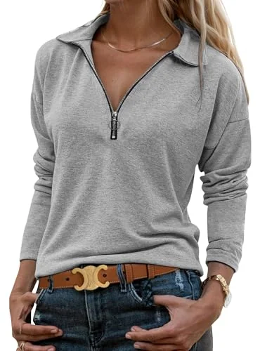 Long-Sleeve Collar Blouse, Grey