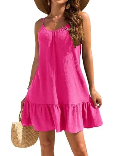 Round Neck Swim Cover-Up, Hot Pink