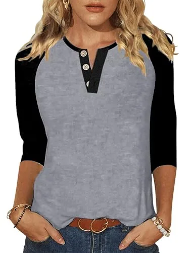 3/4-Sleeve Crew Neck Baseball Tee, Grey Black