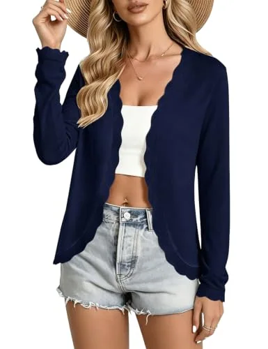 Long-Sleeve V-Neck Cardigan, Navy Blue