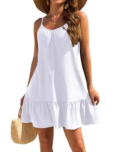 Sleeveless Round Neck Swim Cover-Up, White