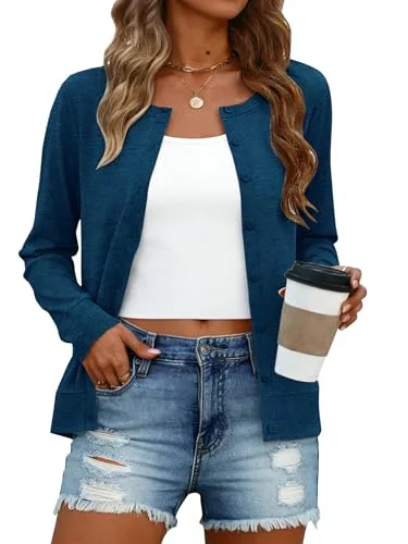 Crew Neck Cropped Cardigan II, Navy Blue