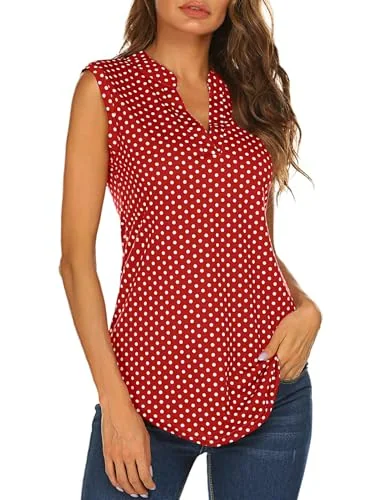 Sleeveless Henley Tunic Top, Red