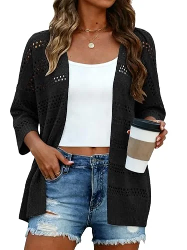 3/4-Sleeve Cardigan, Black