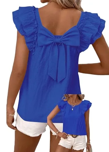 Short-Sleeve Crew Neck Blouse, Royal Blue