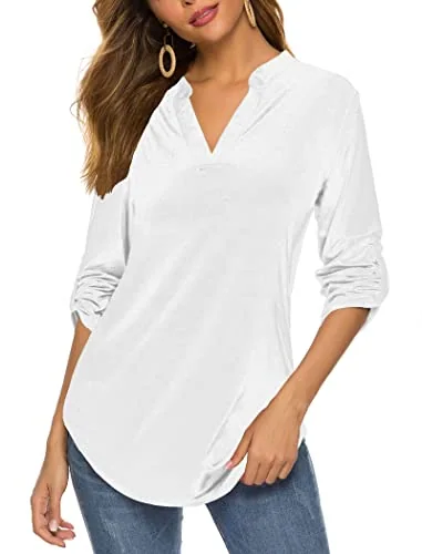 3/4-Sleeve Henley Tunic Top, White