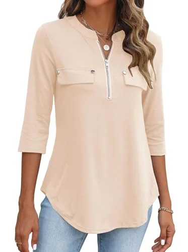 3/4-Sleeve Top, Cream