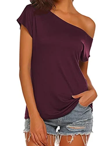 Short-Sleeve Off-the-Shoulder Tee, Wine Red