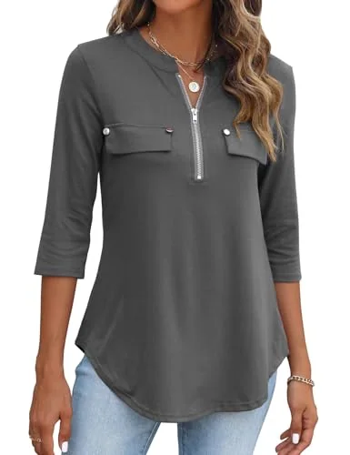 3/4-Sleeve Top, Grey