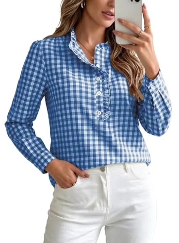 Long-Sleeve Top II, Plaid Blue