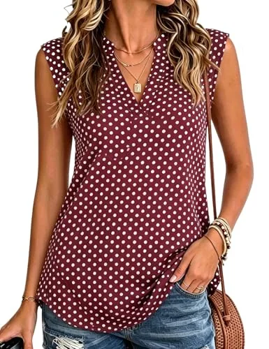 Sleeveless Henley Top, Wine Red