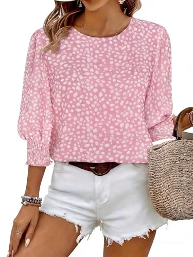 3/4-Sleeve Crew Neck Top, Pink