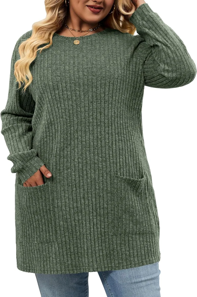 Crew Neck Tunic Top, Green
