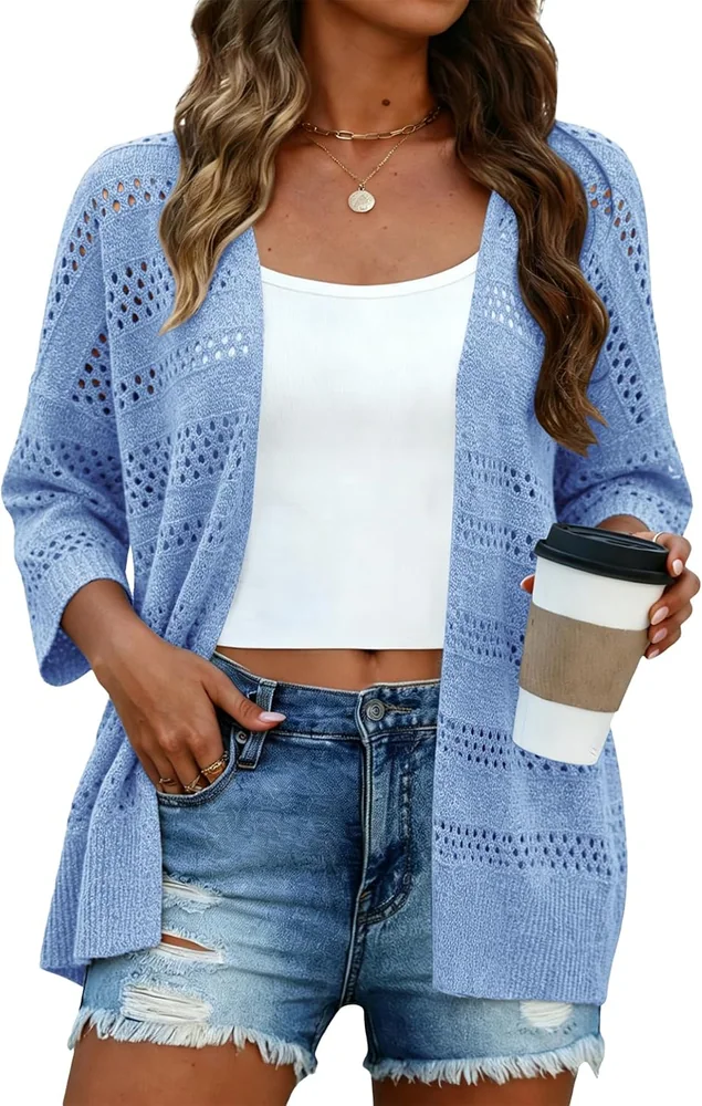 3/4-Sleeve Sweater, Light Blue