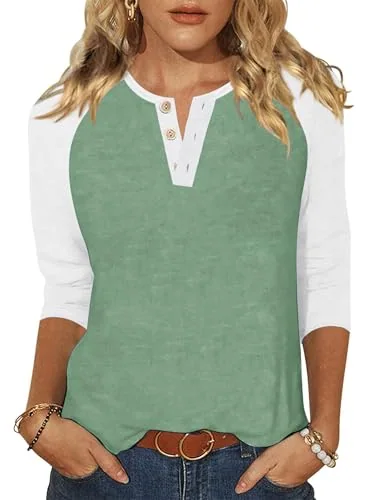 3/4-Sleeve Round Neck Baseball Tee, Green White