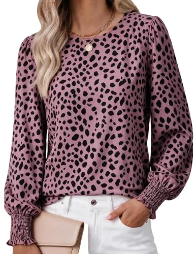 Long-Sleeve Crew Neck Blouse, Pink