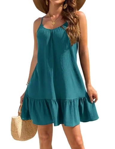 Round Neck Swim Cover-Up, Teal Blue