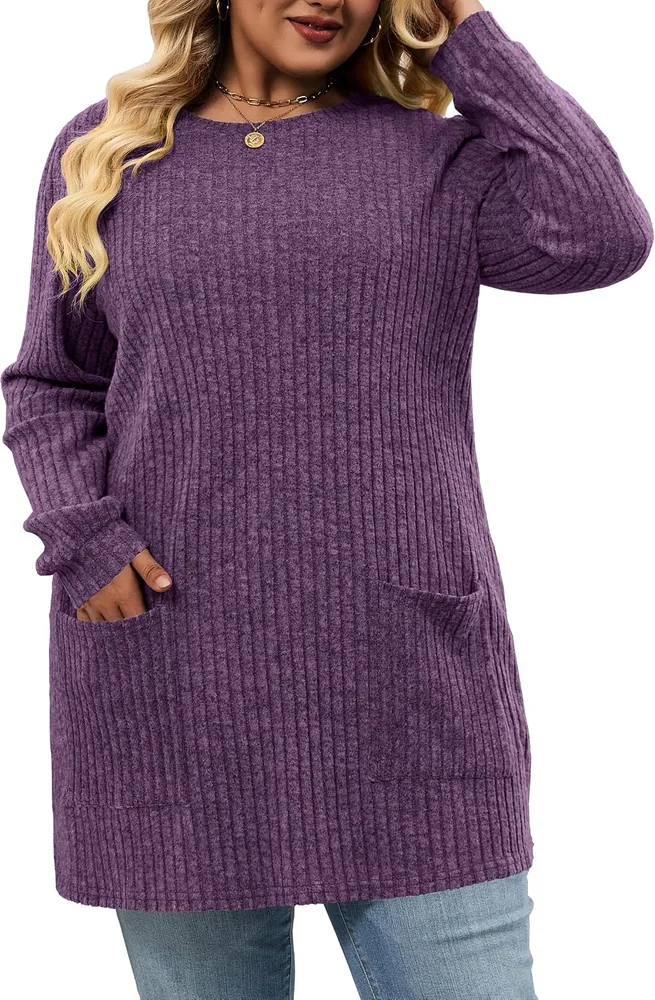 Crew Neck Tunic Top, Purple