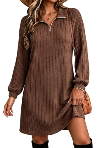Long-Sleeve Dress, Brown