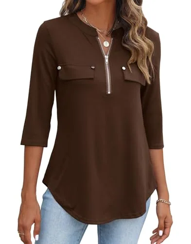 3/4-Sleeve Top, Brown
