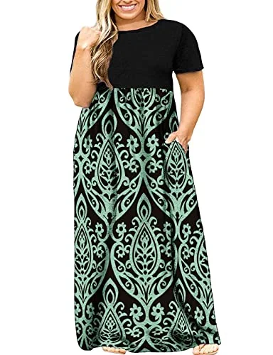 Round Neck Maxi Dress, Blue Printed