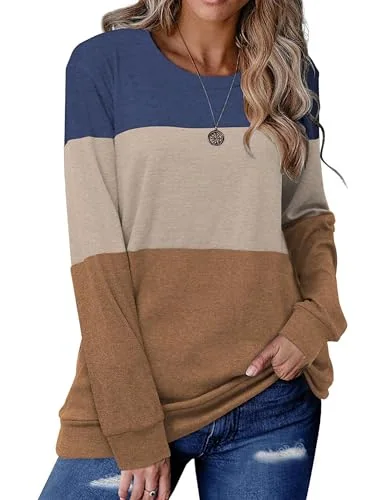 Long-Sleeve Crew Neck Tunic Top, Blue Khaki