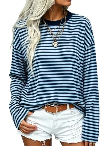 Long-Sleeve Crew Neck Top II, Blue Navy Stripe