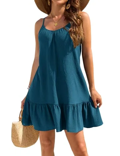 Round Neck Swim Cover-Up, Cyan