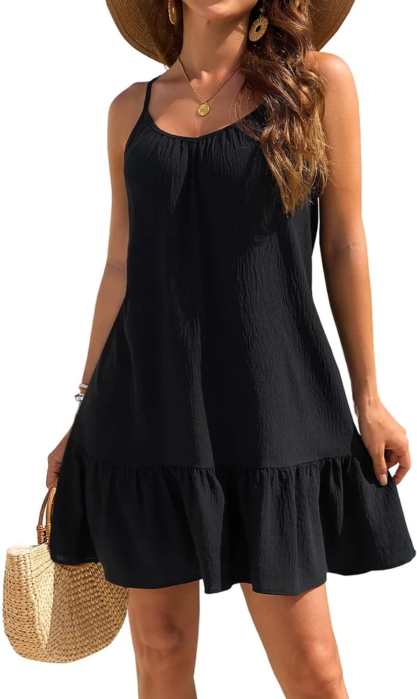 Round Neck Swim Cover-Up, Black