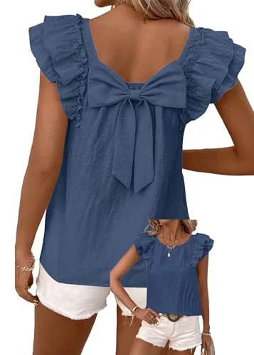 Short-Sleeve Crew Neck Blouse, Blue Grey