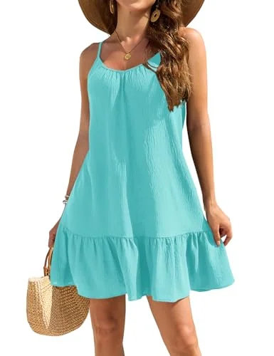 Round Neck Cover-Up Dress, Blue Green