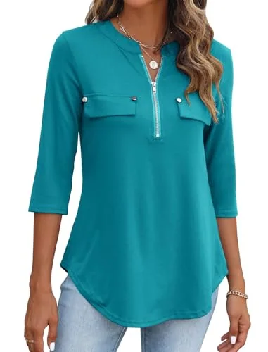 3/4-Sleeve Top, Teal Green