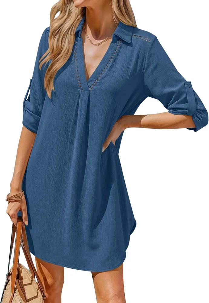 Collar Swim Cover-Up, Haze Blue