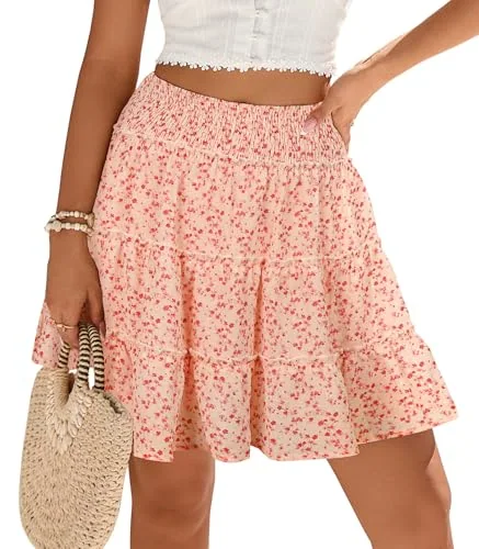 Skort III, Light Orange Red Floral