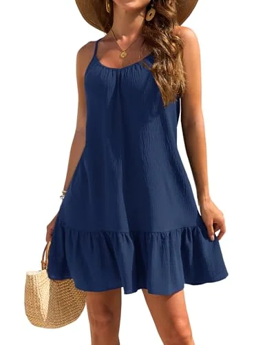 Sleeveless Round Neck Swim Cover-Up, Navy Blue