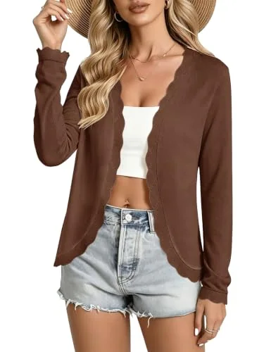 Long-Sleeve V-Neck Cardigan, Brown